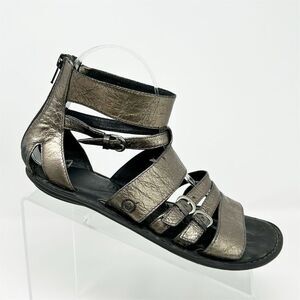 Born Women's Strappy Sandals Silver Leather Size 8M Casual Flat Back Zipper